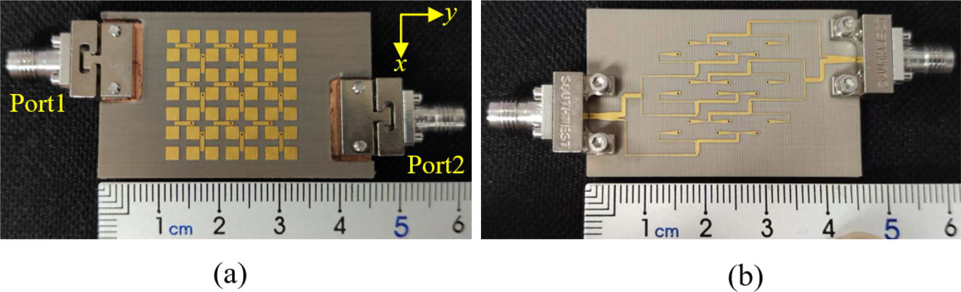 Fig. 7. Photographs of the prototype: (a) top view and (b) bottom view.